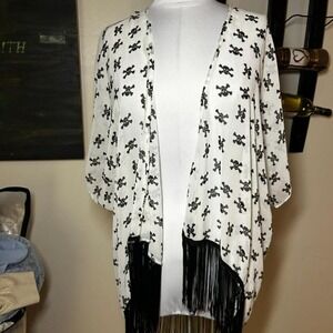 Hot Topic Skull Fringe Kimono Cardigan XL